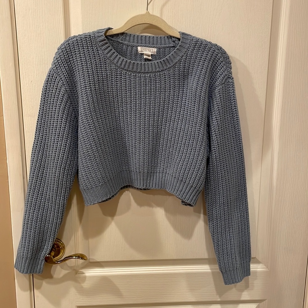 Light clue, cropped, knit crew neck sweater
